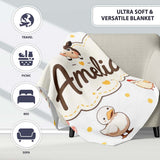 Cute Farm Animals Cow Pig Duck Chicken Grey Dot Background Seamless  Personalised Custom Name Super Soft Fleece Blanket Bed Sofa Throw
