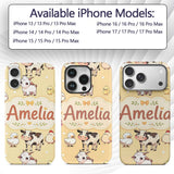 Cute Farm Animals Cow Pig Duck Chicken Yellow Custom Name Protective Phone Case Mobile Cover Durable Everyday Smartphone Shock Resistant
