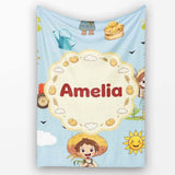 Cute Farm Tractor Duck Girl Farming Scene Blue Background Seamless  Personalised Custom Name Super Soft Fleece Blanket Bed Sofa Throw