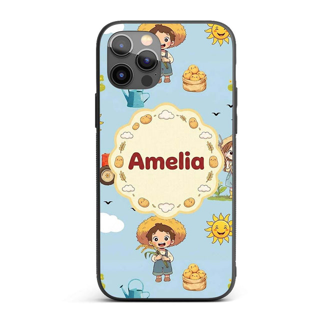 Cute Farm Tractor Duck Girl Farming Scene Blue Custom Name Protective Phone Case Mobile Cover Durable Everyday Smartphone Shock Resistant