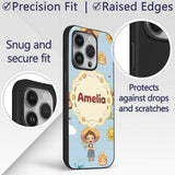 Cute Farm Tractor Duck Girl Farming Scene Blue Custom Name Protective Phone Case Mobile Cover Durable Everyday Smartphone Shock Resistant