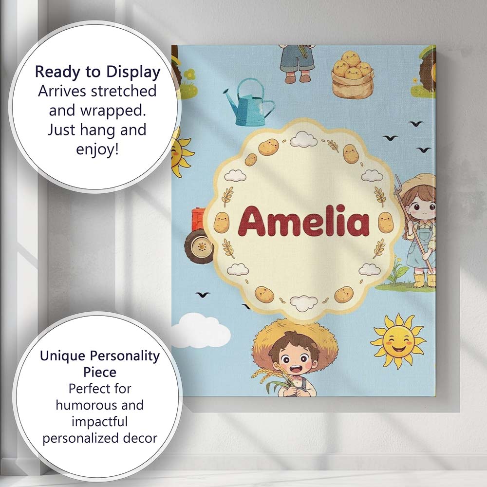 Personalised Name Cute Farm Tractor Duck Custom  Unique Gift Idea Elegant Feature Canvas Wall Art Print Decor Picture Ready to Hang
