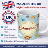 Personalized Custom Name Cute Farm Tractor Duck Girl Farming Scene Blue Background Seamless 11oz Ceramic Coffee Tea Mug White Large Handle