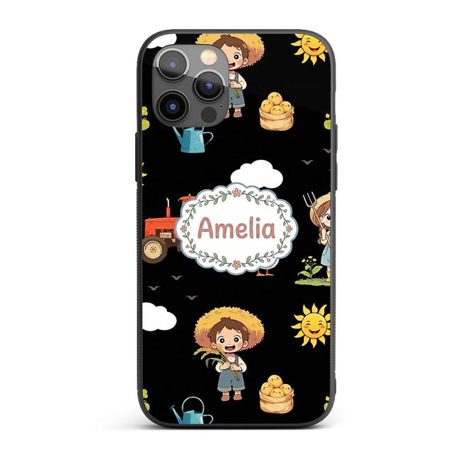 Cute Farm Tractor Duck Girl Farming Scene Black Custom Name Protective Phone Case Mobile Cover Durable Everyday Smartphone Shock Resistant