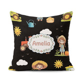 Custom Name Farm Tractor Duck Girl Farming Scene Black Seamless Square Filled Cushion Throw Pillow Sofa Bed Home Decor Zip Washable UK Made