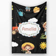 Cute Farm Tractor Duck Girl Farming Scene Black Background Seamless  Personalised Custom Name Super Soft Fleece Blanket Bed Sofa Throw