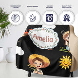 Cute Farm Tractor Duck Girl Farming Scene Black Background Seamless  Personalised Custom Name Super Soft Fleece Blanket Bed Sofa Throw