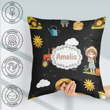 Custom Name Farm Tractor Duck Girl Farming Scene Black Seamless Square Filled Cushion Throw Pillow Sofa Bed Home Decor Zip Washable UK Made