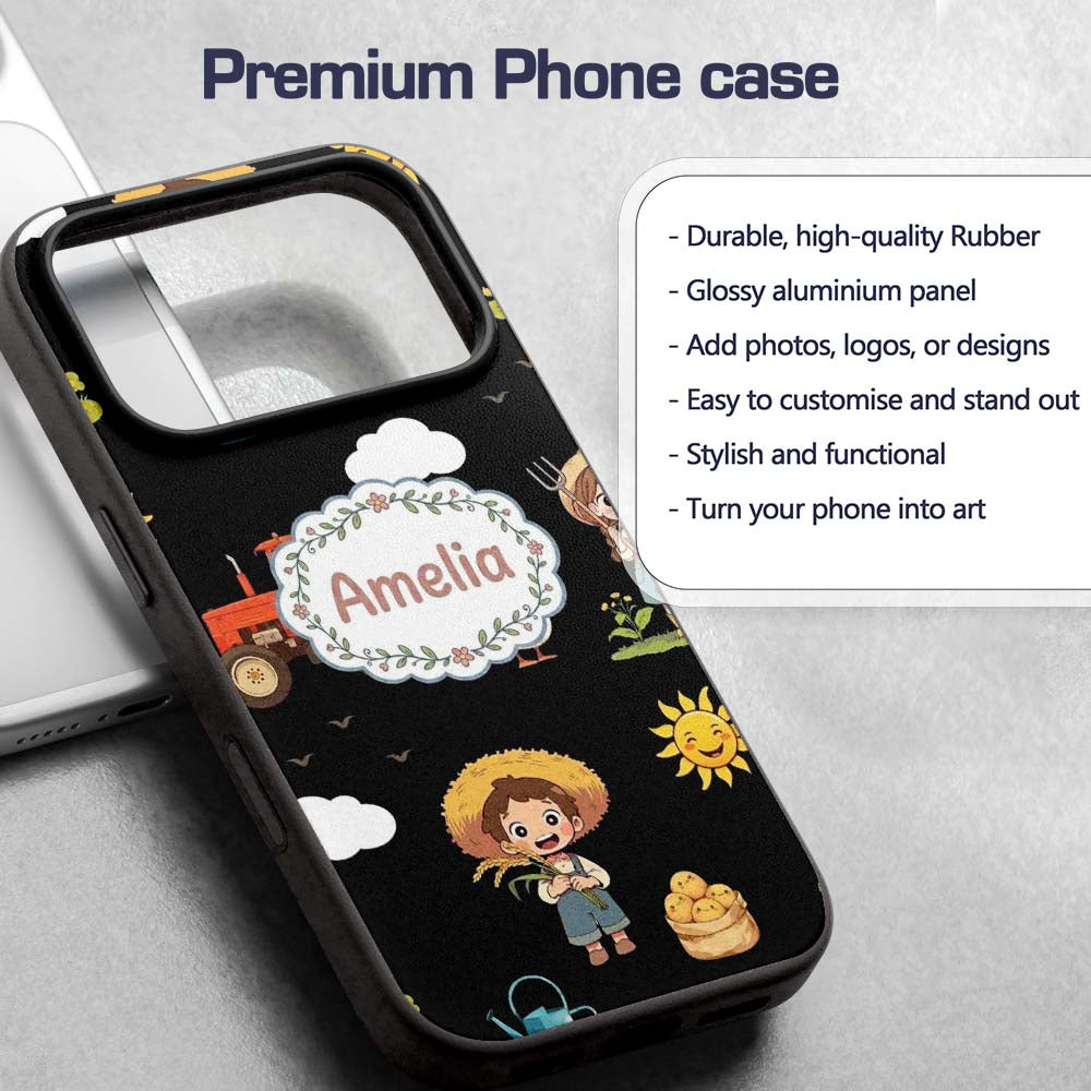 Cute Farm Tractor Duck Girl Farming Scene Black Custom Name Protective Phone Case Mobile Cover Durable Everyday Smartphone Shock Resistant