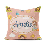 Custom Name Farm Tractor Duck Girl Farming Scene Peach Seamless Square Filled Cushion Throw Pillow Sofa Bed Home Decor Zip Washable UK Made