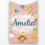 Cute Farm Tractor Duck Girl Farming Scene Peach Background Seamless  Personalised Custom Name Super Soft Fleece Blanket Bed Sofa Throw