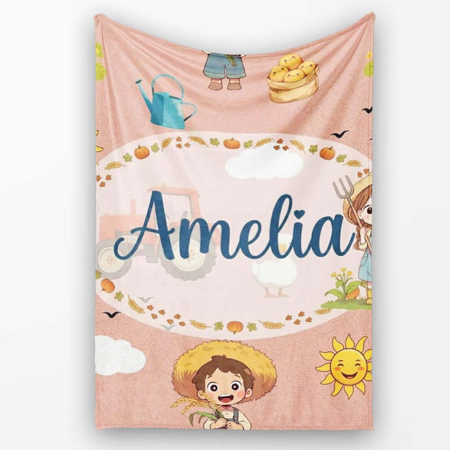 Cute Farm Tractor Duck Girl Farming Scene Peach Background Seamless  Personalised Custom Name Super Soft Fleece Blanket Bed Sofa Throw