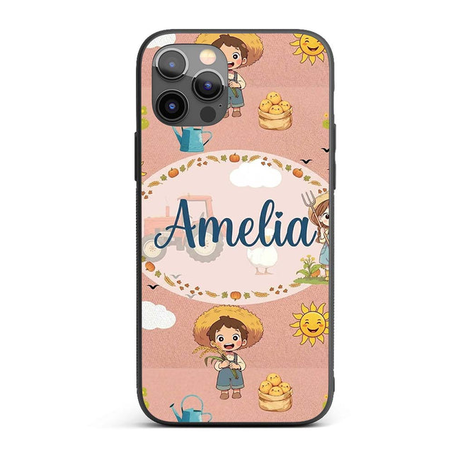 Cute Farm Tractor Duck Girl Farming Scene Peach Custom Name Protective Phone Case Mobile Cover Durable Everyday Smartphone Shock Resistant