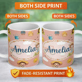 Personalized Custom Name Cute Farm Tractor Duck Girl Farming Scene Peach Background Seamless 11oz Ceramic Coffee Tea Mug White Large Handle