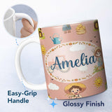 Personalized Custom Name Cute Farm Tractor Duck Girl Farming Scene Peach Background Seamless 11oz Ceramic Coffee Tea Mug White Large Handle