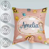 Custom Name Farm Tractor Duck Girl Farming Scene Peach Seamless Square Filled Cushion Throw Pillow Sofa Bed Home Decor Zip Washable UK Made