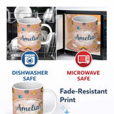 Personalized Custom Name Cute Farm Tractor Duck Girl Farming Scene Peach Background Seamless 11oz Ceramic Coffee Tea Mug White Large Handle