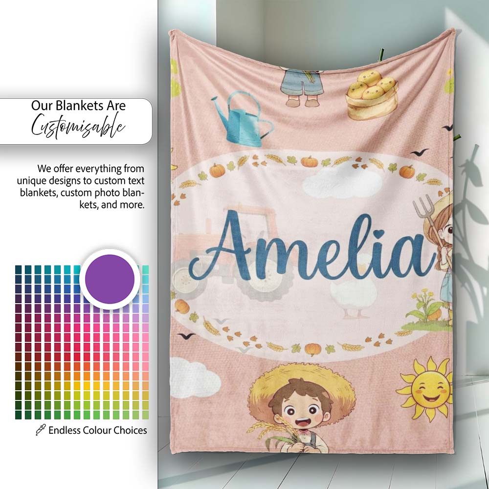 Cute Farm Tractor Duck Girl Farming Scene Peach Background Seamless  Personalised Custom Name Super Soft Fleece Blanket Bed Sofa Throw