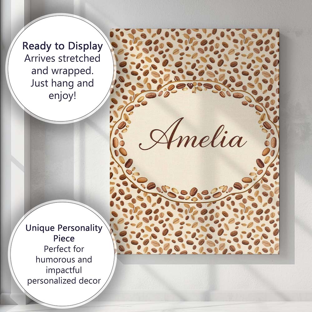 Personalised Name Dense Coffee Beans Scatter Natural Seamless Custom Contemporary Display Canvas Wall Art Print Decor Picture Ready to Hang