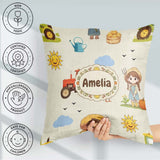Custom Name Farm Tractor Duck Girl Farming Scene Cream Seamless Square Filled Cushion Throw Pillow Sofa Bed Home Decor Zip Washable UK Made