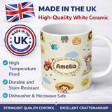 Personalized Custom Name Cute Farm Tractor Duck Girl Farming Scene Cream Background Seamless 11oz Ceramic Coffee Tea Mug White Large Handle