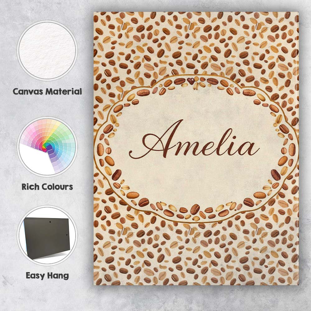 Personalised Name Dense Coffee Beans Scatter Natural Seamless Custom Contemporary Display Canvas Wall Art Print Decor Picture Ready to Hang