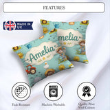 Custom Name Farm Duck Girl Sunny Field Teal Background Seamless Square Filled Cushion Throw Pillow Sofa Bed Home Decor Zip Washable UK Made