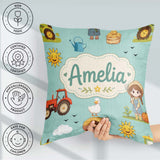 Custom Name Farm Duck Girl Sunny Field Teal Background Seamless Square Filled Cushion Throw Pillow Sofa Bed Home Decor Zip Washable UK Made