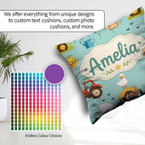 Custom Name Farm Duck Girl Sunny Field Teal Background Seamless Square Filled Cushion Throw Pillow Sofa Bed Home Decor Zip Washable UK Made