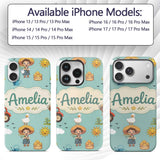 Cute Farm Tractor Duck Girl Sunny Field Teal Custom Name Protective Phone Case Mobile Cover Durable Everyday Smartphone Shock Resistant