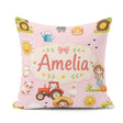 Custom Name Farm Duck Girl Sunny Field Pink Background Seamless Square Filled Cushion Throw Pillow Sofa Bed Home Decor Zip Washable UK Made
