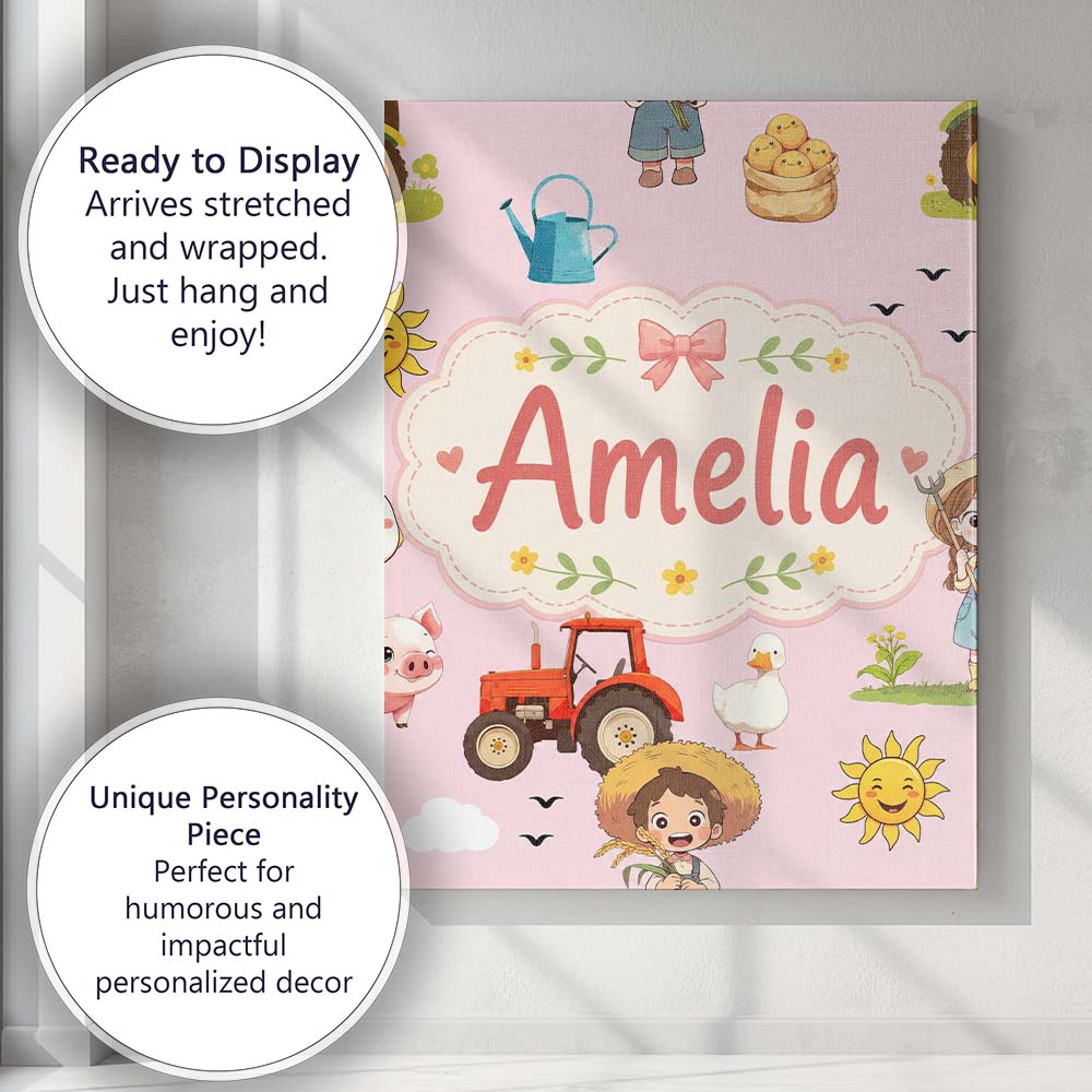 Personalised Name Cute Farm Tractor Duck Custom  Unique Gift Idea Elegant Feature Canvas Wall Art Print Decor Picture Ready to Hang