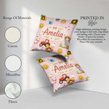 Custom Name Farm Duck Girl Sunny Field Pink Background Seamless Square Filled Cushion Throw Pillow Sofa Bed Home Decor Zip Washable UK Made
