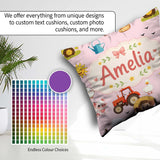 Custom Name Farm Duck Girl Sunny Field Pink Background Seamless Square Filled Cushion Throw Pillow Sofa Bed Home Decor Zip Washable UK Made