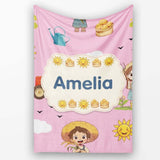 Cute Farm Tractor Duck Girl Sunny Field Rose Background Seamless  Personalised Custom Name Super Soft Fleece Blanket Bed Sofa Throw