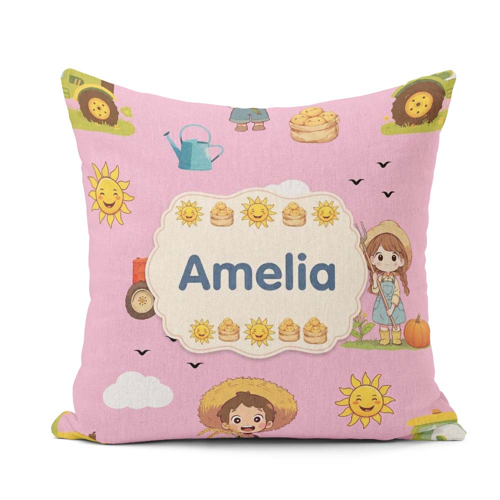 Custom Name Farm Duck Girl Sunny Field Rose Background Seamless Square Filled Cushion Throw Pillow Sofa Bed Home Decor Zip Washable UK Made