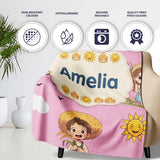Cute Farm Tractor Duck Girl Sunny Field Rose Background Seamless  Personalised Custom Name Super Soft Fleece Blanket Bed Sofa Throw