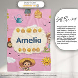 Cute Farm Tractor Duck Girl Sunny Field Rose Background Seamless  Personalised Custom Name Super Soft Fleece Blanket Bed Sofa Throw
