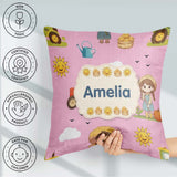 Custom Name Farm Duck Girl Sunny Field Rose Background Seamless Square Filled Cushion Throw Pillow Sofa Bed Home Decor Zip Washable UK Made