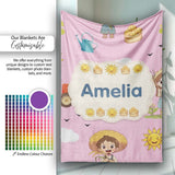 Cute Farm Tractor Duck Girl Sunny Field Rose Background Seamless  Personalised Custom Name Super Soft Fleece Blanket Bed Sofa Throw
