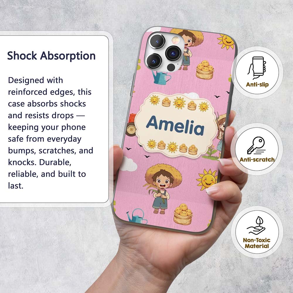 Cute Farm Tractor Duck Girl Sunny Field Rose Custom Name Protective Phone Case Mobile Cover Durable Everyday Smartphone Shock Resistant