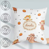 Custom Name Cute Scarecrow Autumn Field Grey Background Seamless Square Filled Cushion Throw Pillow Sofa Bed Home Decor Zip Washable UK Made