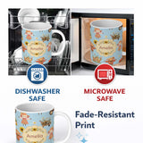 Personalized Custom Name Cute Scarecrow Barn Sunflower Farm Blue Background Seamless Pattern 11oz Ceramic Coffee Tea Mug White Large Handle