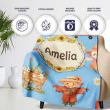 Cute Scarecrow Barn Sunflower Farm Sky Blue Background Seamless  Personalised Custom Name Super Soft Fleece Blanket Bed Sofa Throw