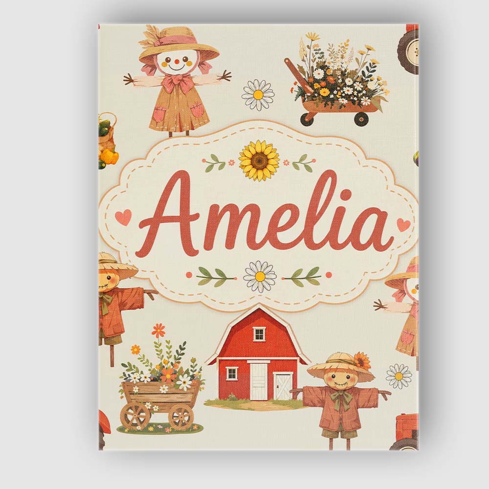 Personalised Name Cute Scarecrow Barn Custom Modern Room Accent Creative Decorator Style Canvas Wall Art Print Decor Picture Ready to Hang