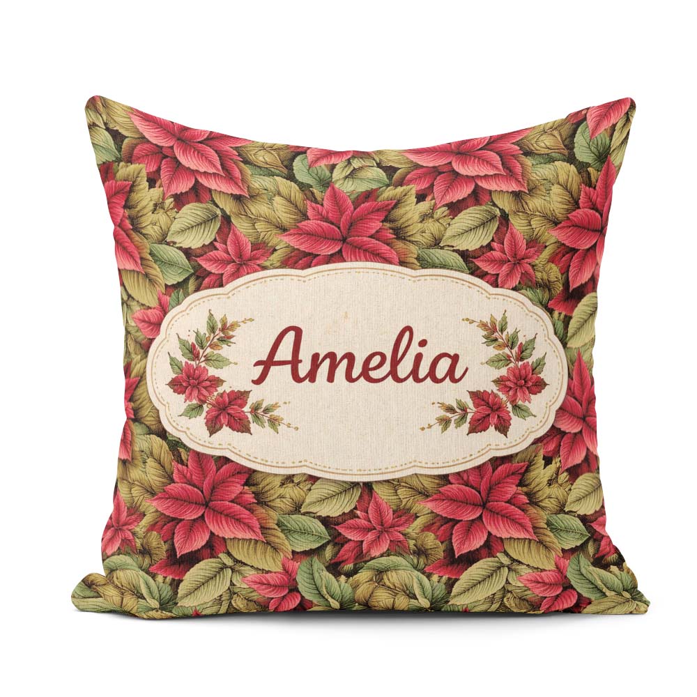 Custom Name Tropical Red Green Foliage Botanical Seamless Lovely Square Filled Cushion Throw Pillow Sofa Bed Home Decor Zip Washable UK Made