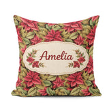 Custom Name Tropical Red Green Foliage Botanical Seamless Lovely Square Filled Cushion Throw Pillow Sofa Bed Home Decor Zip Washable UK Made