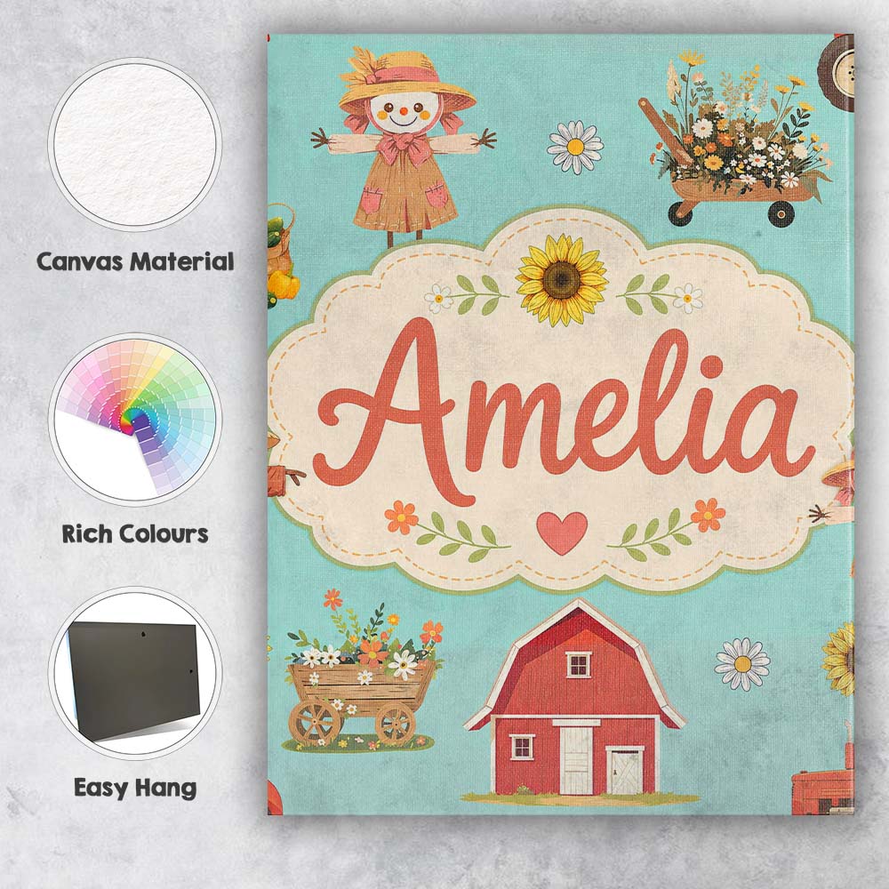 Personalised Name Cute Scarecrow Barn Custom Modern Room Accent Creative Decorator Style Canvas Wall Art Print Decor Picture Ready to Hang