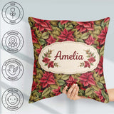 Custom Name Tropical Red Green Foliage Botanical Seamless Lovely Square Filled Cushion Throw Pillow Sofa Bed Home Decor Zip Washable UK Made