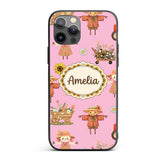Cute Scarecrow Barn Sunflower Farm Blush Pink Custom Name Protective Phone Case Mobile Cover Durable Everyday Smartphone Shock Resistant